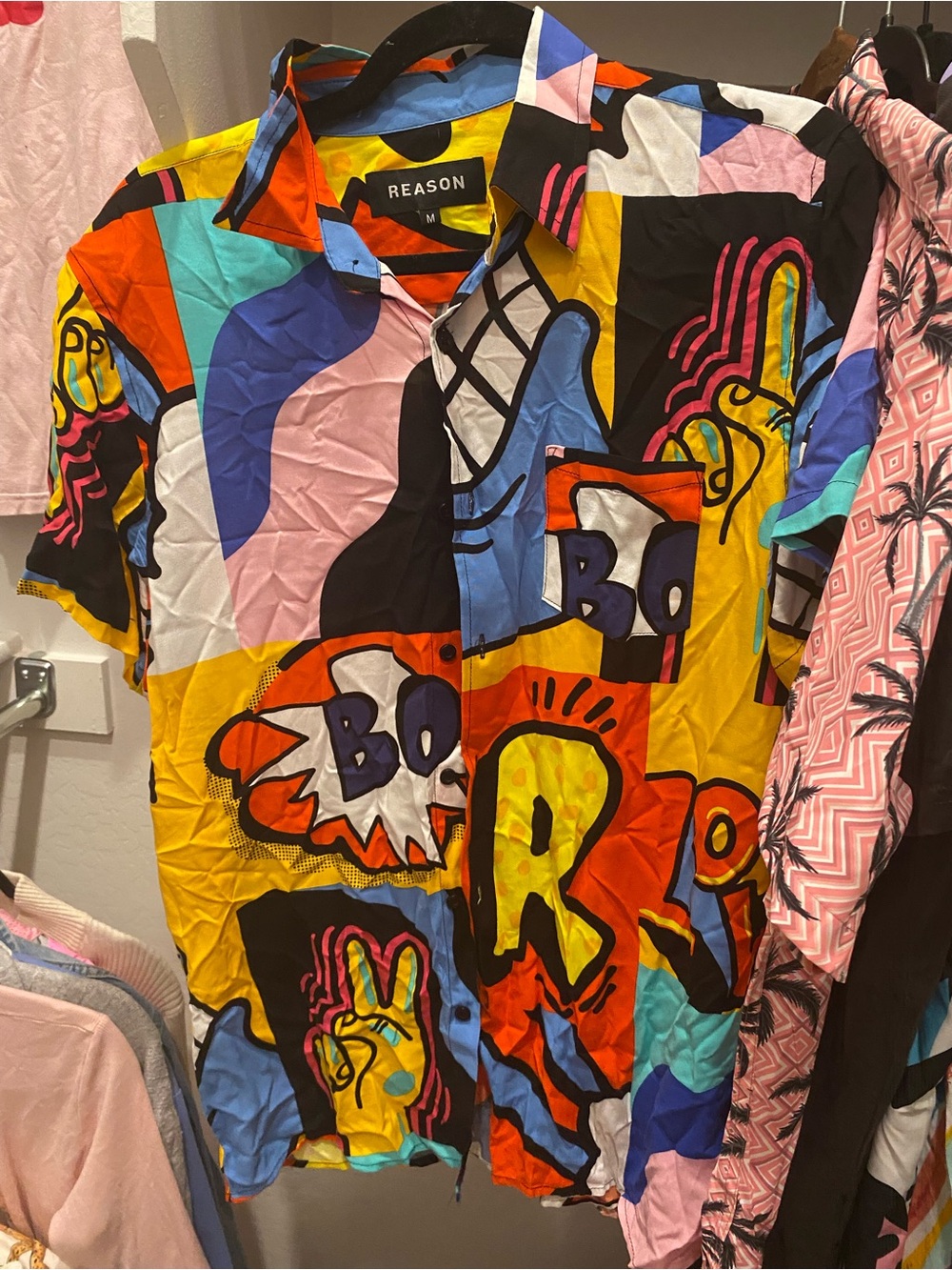 Reason Bold Pop-Art Print Button-Up Shirt